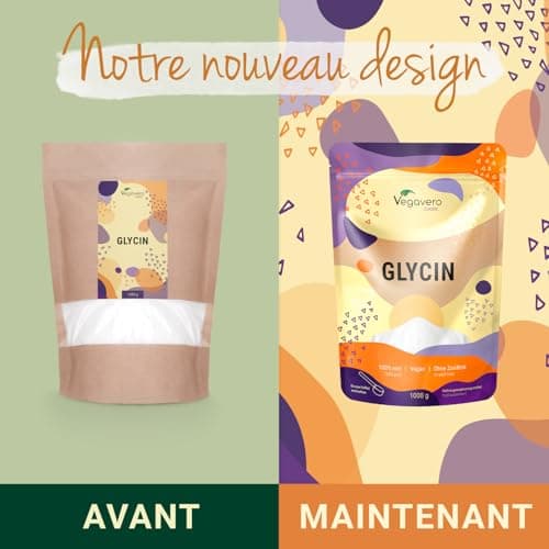 Glycine Poudre Vegavero® | 1000g (1kg) | 100% Pure, Sans Additifs et Vegan | Analysé en Laboratoire | Synthèse du Collagène & Aide au Sommeil | Avec Cuillère à Mesurer