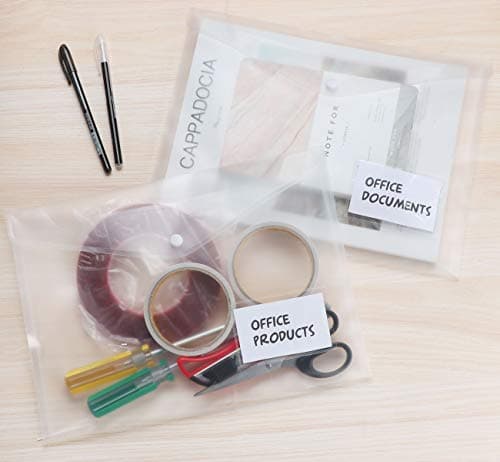 Lot de 20 Pochette Plastique A4 - Pochette Transparente A4 - Pochette à Bouton Pression A4 - Pochette Plastique A4 avec Rabat - Pochette Document A4 avec Porte-carte pour l'Organisation de Documents