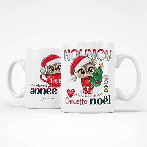 ÉNJA Création Cadeau NOËL - Mug NOUNOU. Nounou/Tasse – Joyeux Noël - Cadeau fêtes de fin d'année personnalisé. Cadeau original. Céramique haute qualité 11oz - 320 ML (NOUNOU)