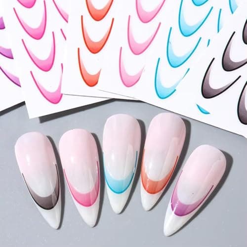 Calkkrer Lot de 6 autocollants colorés pour ongles French Line - Gradient - 3D - Accessoires de design d'ongles - Bandes - Accessoires de nail art