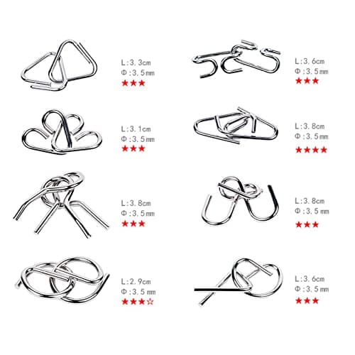Holzsammlung 8 Pièces Casse Tete Metallique, Jeux Casse Tête Metal, Métallique Wire Set Mini IQ Puzzle, Esprit Test Jeu Educatif Logic Jouet Classique Cadeau pour Adulte et Enfant