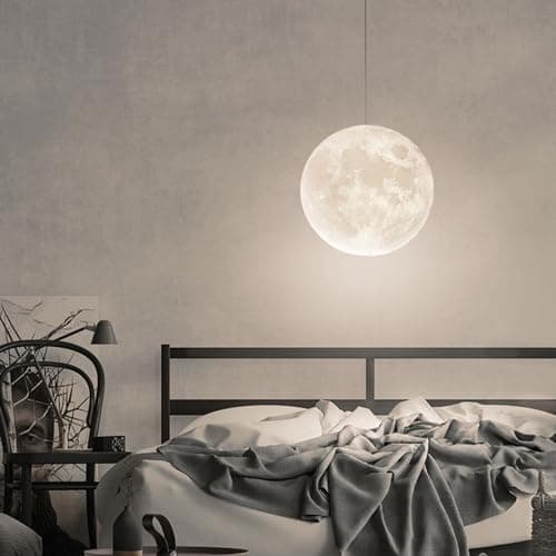 zhxinashu Luminaire Suspendu Lune, Plafonnier Lune, Abat-jour Lune Imprimé en 3D, Lampe Suspendue Lune E27, Veilleuse Lune pour le Salon et la Chambre D'enfant, Diamètre 22cm