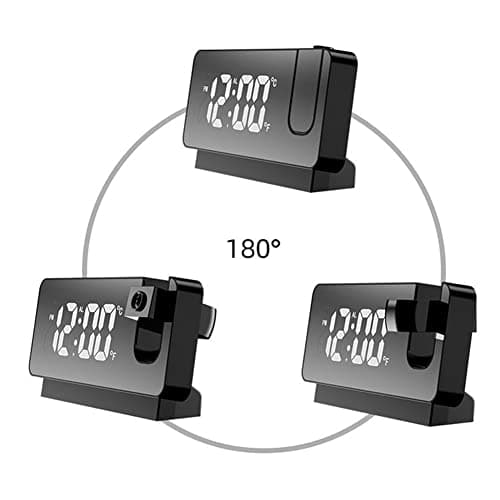 SPORTARC Radio-réveil numérique projecteur projection snooze double réveil radio minuterie USB convertible S282 Horloge numérique électronique silencieuse Noir