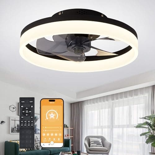 MOSSCO Petit Ventilateur de Plafond Silencieux avec Télécommande Pour Toutes les Saisons, 6 Vitesses et vent Réversible, LED Dimmable, 3000K- 6000K, et Moteur à courant Continu 40 cm