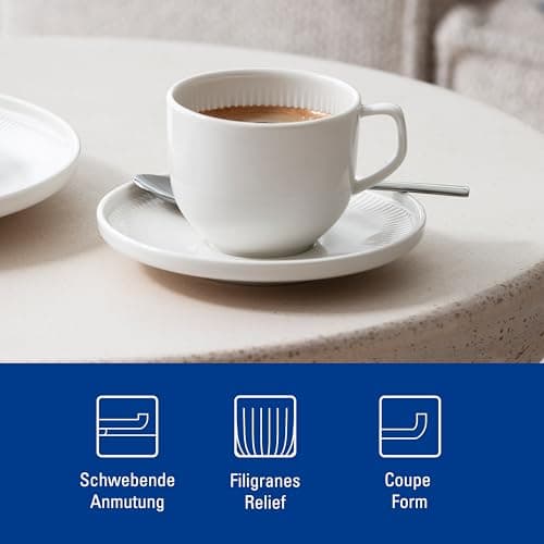 Villeroy & Boch - Sous-tasse à café Afina en porcelaine premium, sous-verre pour tasses à café, Fabriquée en Allemagne, compatible lave-vaisselle et micro-ondes, empilable, blanche