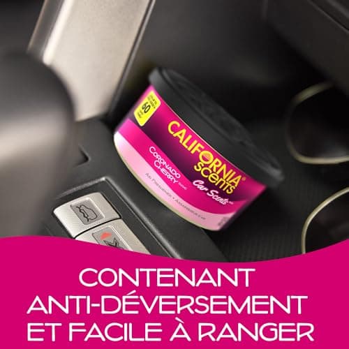 California Scents, Boite de Parfum Voiture, Lot de 4 Désodorisants Voiture Parfum Cerise Coronado, Accessoire Voiture Pour Éliminer les Odeurs, Senteur Longue Durée et Ajustable