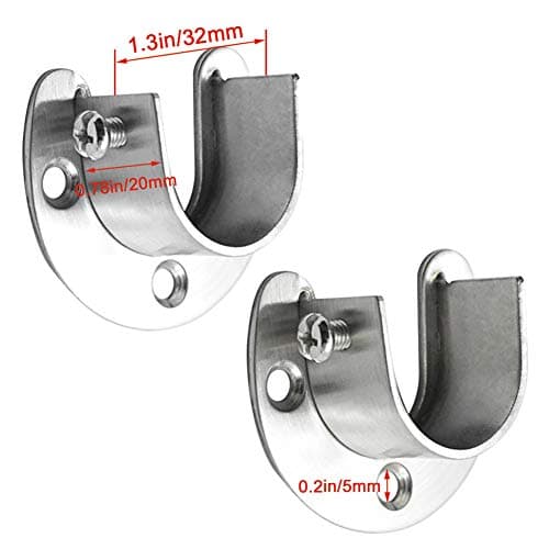 Douilles de Poteau de penderie en Acier Inoxydable, 2pcs Extrémité de Tige de penderie Robuste soutient Le Support de Tige de Bride avec vis, en Forme de U, Installation/Retrait Facile