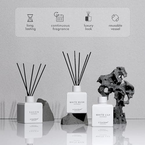 Aroma Naturals Diffuseurs de Parfum pour la Maison, diffuseur d'huile parfumée avec bâtonnets, 150 ML, Coffret Cadeau pour Femme – Lys Blanc