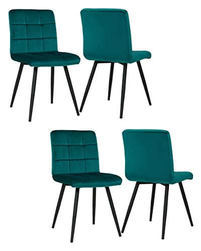 DUHOME Chaise Velours Salle à Manger Cuisine, Lot de 4 Scandinaves Chaise Tabouret Coiffeuse avec Dossier, Moderne Capitonnée Chaise Salon, Chambre à Coucher, Restaurant (Vert Foncé)