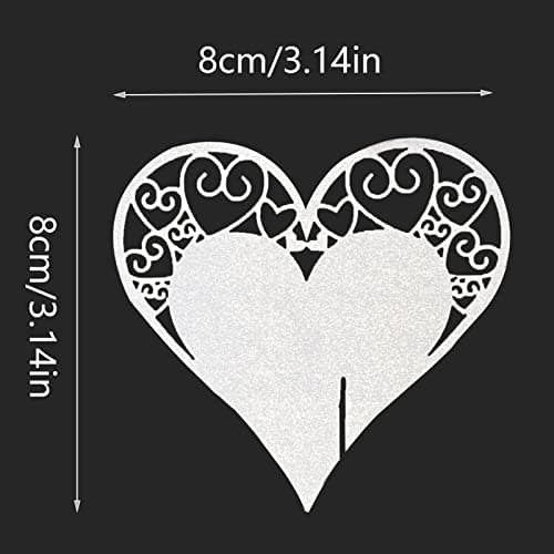 Fayemint 50 Pièces Forme Coeur Nom Carte, Carte de Verre Porte Nom Marque, Place Coeur Mariage Fete Decoration, pour Fêtes de Mariage, Fêtes D'anniversaire, Décoration de Verres à Vin (Blanc)
