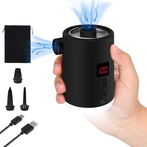 ALFFREUDE Pompe a Air Électrique avec Lumière LED, Gonfleur Electrique avec 3 Buses, Gonfleur Matelas Gonflable 4000mAh, Pompe électrique Portable, Mini Pompe a Air pour bouée,lit Jouet Piscine