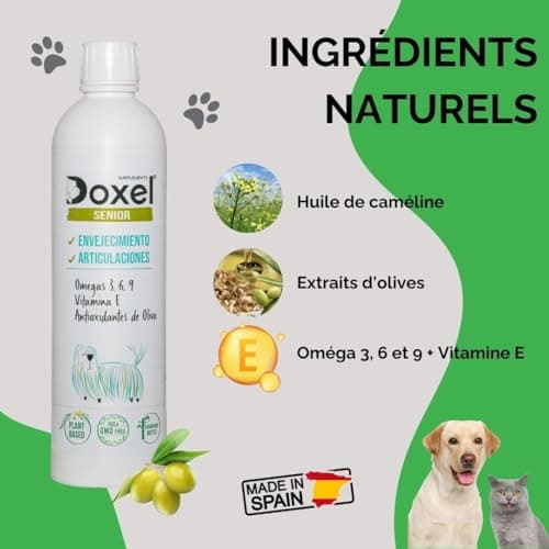 Doxel Senior 1L | Huile pour Chien Agés | Anti-Inflammatoire | Supplément | Omega 3 6 9| Vitamine E | Chien Adultes | Anti-âge Articulations et Muscles Saines | Arthrose Chien | Huile de Camelina