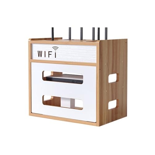 Catekro Boîte de Rangement en Bois pour Modem WiFi, Armoire de Rangement WiFi, Étagère Murale, Étagères Murales (Marron-Bois-OA272)