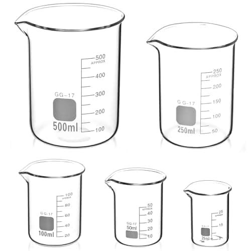 QWORK® Bécher Gradué 25ml 50ml 100ml 250ml 500ml en Verre Borosilicate, Lot de 5 Verre Doseur pour Laboratoire et Cuisine