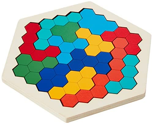 Coogam en Bois Hexagone Puzzle - Forme Bloc Tangram Casse-tête Jouet Géométrie Logique IQ Jeu STEM Montessori Cadeau Éducatif pour Tous Les Ages Défi