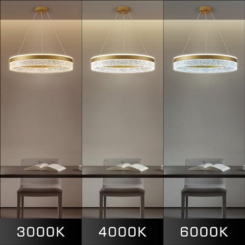 KSIBNW Suspension Luminaire Lustre Salon Dimmables, 36W Moderne LED Lustre Chambre Ajustable Rond Ø50cm Or Lampe à Suspension Anneaux Lustre Suspension en Métal Acrylique, 3000K/4000K/6000K