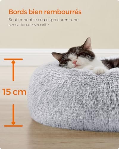 Feandrea Panier pour Chien, Lit Ronde en Forme de Beignet, Canapé, Coussin Central Amovible et Lavable, Tissu Peluche Doux, Ø40 cm, Gris Ombré PGW036G01