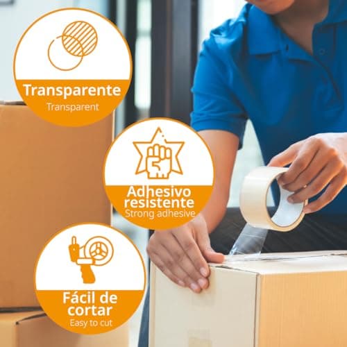 OFITURIA Lot de 3 rouleaux de ruban adhésif transparent pour emballage de cartons d'expédition et de déménagement 36 cm x 60 m