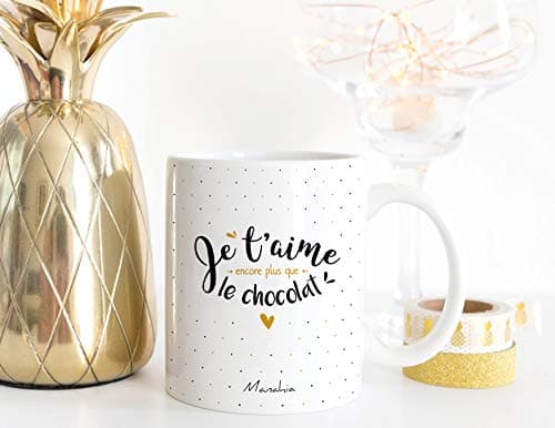 Manahia Mug Amour - Je t'aime encore plus que le Chocolat - Avec Boite Kraft - 330 mL Céramique - Imprimé en France - Saint Valentin - Cadeau Couple - Tasse Je t'aime - Mug Noël