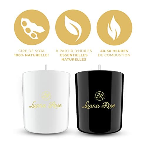 Luana Rose - Lot de 4 - Parfums Envoûtants - Bougies Naturelles à Base de Cire de Soja en Pot de Verre - Coffret Bougies Parfumées Cadeau Femme et Homm - Présentation Élégante