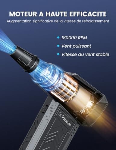 Solareye Souffleur Air Comprimé, 180000 TR/Min de Pulvérisation d’Air Comprimé avec Batterie 6000mAh, Soufflette Voiture, Bombe Air Sec pour Clavier, Électronique, Air Comprimé Nettoyage PC
