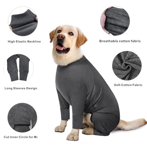 Oslueidy Ensemble de Récupération Post Chirurgicale pour Chien, Combinaison Pyjama pour Chien Corps Entier Grande Taille Moyenne Chien Récupération Ensemble Chirurgical Anti Léchage (Gris Foncé, XL)