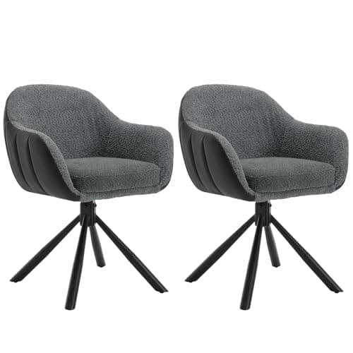 WOLTU Chaise Pivotante, Lot de 2, Chaise Salle à Manger, Chaise de Cuisine, Chaise Scandinave, Fauteuil, Siège Rembourré, Pieds en Métal, Chenille Gris Foncé + Simili Cuir Anthracite, EZS04dgr-2