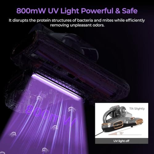 JIGOO T600 Aspirateur Anti Acariens pour Matelas avec Lumière UV,700W 15kpa Punaise de Lit élimine 99,9%, Affichage LED, 72dB Design Silencieux sans Bruit (Gris)
