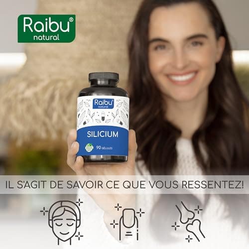 Silicium Organique Raibu - 667mg - 90 gélules pour 3 mois - 100% naturel, extrait de bambou - Sans additifs, testé en laboratoire, vegan - Raibu