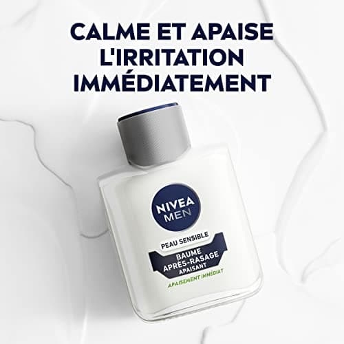 NIVEA MEN Peau Sensible Baume Après-Rasage (1 x 100 ml), Soin Après-Rasage enrichi en Camomille & Hamamélis, Soin visage pour homme 0% d’alcool pour peaux sensibles
