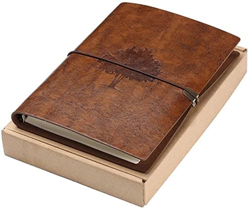 A5 Carnet, Cahier,Journal Intime, de cuir Notebook Rechargeable Voyageurs Carnet de Croquis Vintage Noël Saint Valentin Cadeaux Mariage Anniversaire Retraite Cadeaux pour Filles Garçons(Arbre Brun)