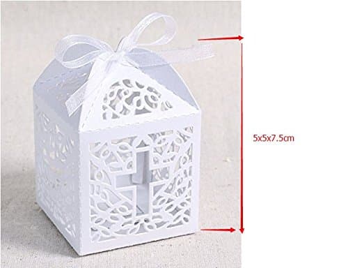 Musuntas 50 TLG. Vogelkäfig diseño caja de caja de cartón de Regalo de bautizo Fiesta decoración de mesa Bomboniere de boda decoración nupcial bebé ducha Bonboniere Box (Color Blanco)