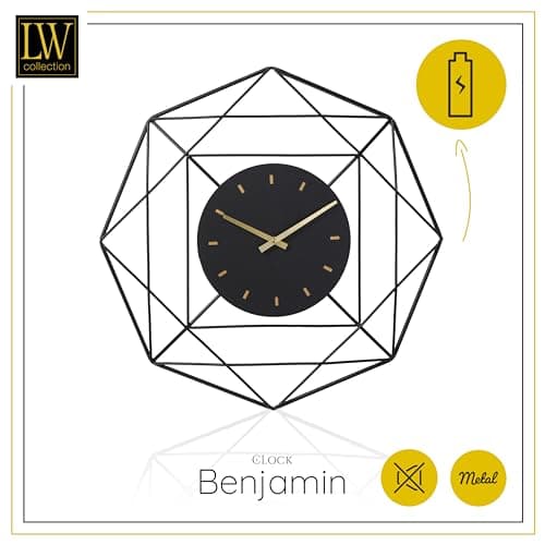 LW Collection Horloge Murale Benjamin Noir 80 cm - Grande Horloge Murale Industrielle en Métal - Horloge Murale Moderne - Mouvement Silencieux - Horloge Silencieuse