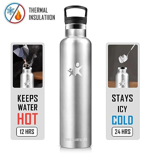 KollyKolla Gourde Isotherme 1L, Gourde Inox avec en Paille, Bouteille d'eau sans BPA, Réutilisable, Anti-Fuite, Bouteille Isotherme Acier Inoxydable pour Enfant, Adultes, Yoga, Sport - 2 Couvercles