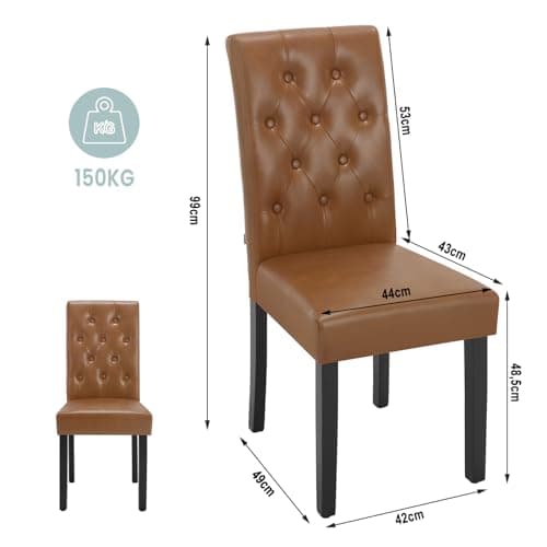 WOLTU Lot de 4 Chaises de Salle à Manger, Chaise de Salon avec Dossier Haut, Chaise de Cuisine Rembourrée, Chaise en Similicuir avec Pieds en Bois Massif, Marron, EZS20br-4