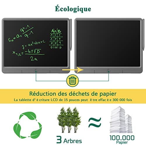 TUGAU Tablette D'écriture LCD Adulte 15 Pouces Doodle Dessin Pad Effaçables Tablette Dessin Enfant et Tablette Magique Manuscrite, pour Outils Bureau, Mémo et Peinture (Gray)