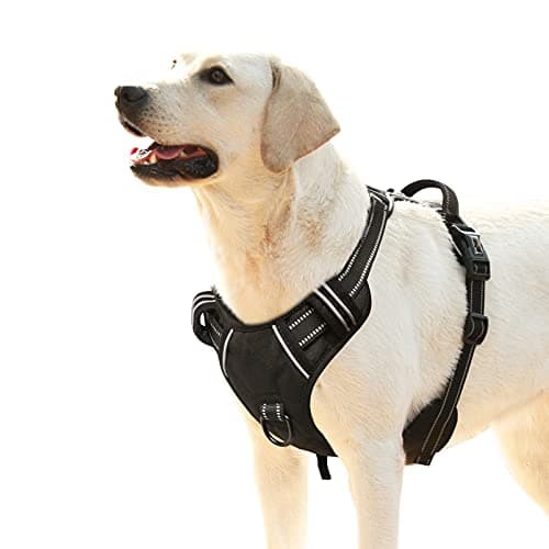 HEELE Harnais Chien, Harnais Chien Anti Traction, Réfléchissant, avec Poignée Rembourrée Contrôl, 2 Anneaux Métal, Harnais pour Petit Moyen et Grand Chien, Noir, L