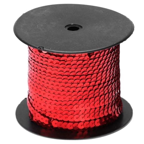 Agatige 100 Yards Rouleaux de Paillettes Sequins, 6 mm Paillettes Ruban Rouleau Paillette Couleur Perles Paillettes Sequin, Couleur Rubans à Paillettes pour Fabrication de Bijoux et Couture(Rouge)