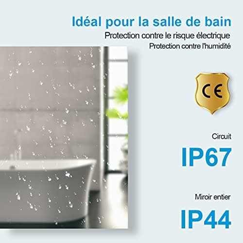 Heilmetz Miroir Rond Salle de Bain 70cm, Miroir Rond LED Noir avec Interrupteur Tactile et Bandoulière réglable, IP44,Miroir Rond Mural,avec Blanc Froid 6500K
