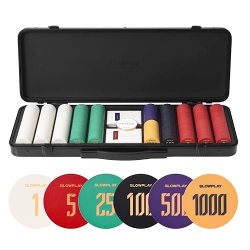 SLOWPLAY Godel Jetons céramiques pour Texas Hold'em, 500 PCS [avec valeurs], 39mm & 10g | Étui Haut de Gamme, Coque Polycarbonate Allemand Durable.