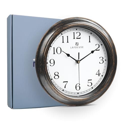 Lafocuse 30cm Horloge Murale Exterieure Etanche avec Thermomètre et Hygromètre, Vintage Marron Pendule Murale Retro, Silencieuse Shabby Chic Deco pour Extérieur, Jardin, Balcon, Salle de Bain, Cuisine