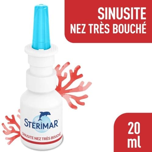 STÉRIMAR Sinusite Nez très Bouché - pompe nasale - Agit en 1mn - 20ml | Formule Hypertonique - Décongestion en 1mn - Eau de mer 100% naturelle, huile essentielle d'eucalyptus et acide Hyaluronique