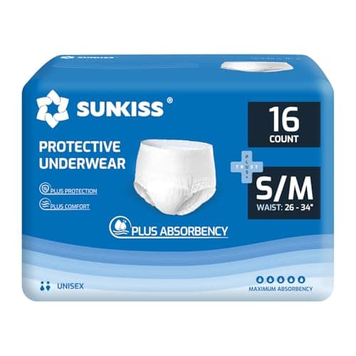 SUNKISS TrustPlus Culottes Adultes pour lncontinence, Culotte Absorbante pour Homme et Femme, Contrôle des Odeurs, Unisexe, Taille S/M, 16 Unités