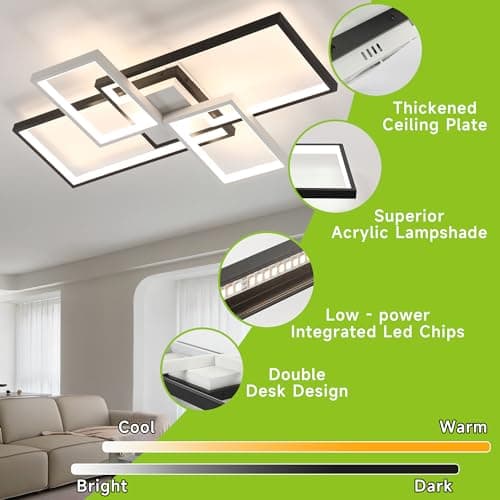 OTREN Plafonnier LED Dimmable, 65CM Luminaire Plafonnier avec Télécommande, 52W Moderne Lampe de Plafond pour Salon, Chambre, Cuisine, Salle à manger, 65x42x8cm