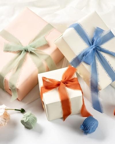MORSUNBELA Ruban Vert foncé, Ruban Cadeau 25 mm x 4, 5 mètres de Ruban à Franges en Mousseline de Soie pour Invitations de Mariage, Bouquets de mariée, Emballage Cadeau