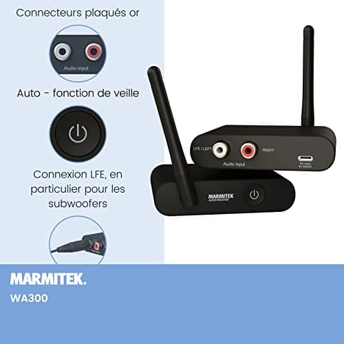 Marmitek Transmetteur Subwoofer sans Fil WS400 - Connectez Votre Subwoofer sans Fil à Votre Système Stéréo - Jack 3,5 mm - Transmetteur Audio sans Fil