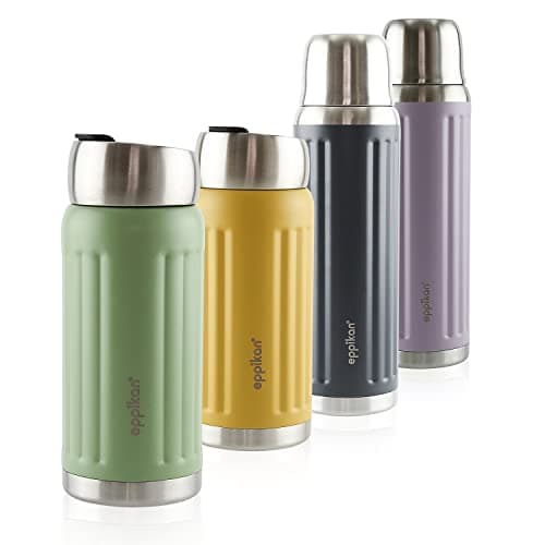 eppikan eppiGrand Gourde Isotherme 500ml - Bouteille Isotherme inox, étanche, sans BPA, avec couvercle Click & Go (Moss Green, 500 ml)