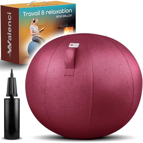 Walenci Ballon Siège Travail et Relaxation Chaise de Bureau Ergonomique, Chaise Ballon,Confort Teletravail et Gaming,Ideal Bureau Assis-Debout Ø70cm-75cm,Couleur Rouge Bordeau, Housse Textile Premium