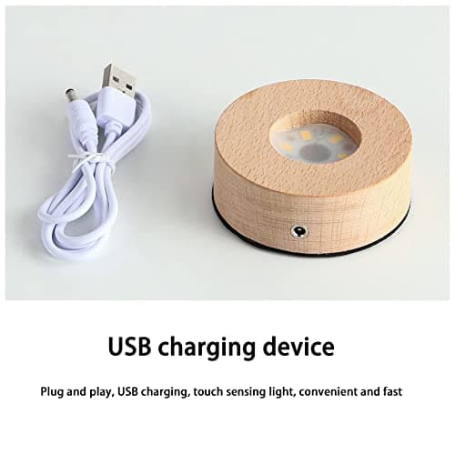 JAWSEU Veilleuse Boule de Cristal 3D USB, Lampe LED Sur Base en Bois Massif Pour Chambre et Bureau - Décoration et Ornement