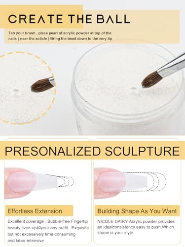 EBANKU Poudre acrylique à paillettes argentées, 120 g, poudre acrylique de grande capacité, poudre acrylique professionnelle, pour extension des ongles, sculpture des ongles, pas besoin